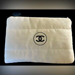 CHANEL Cosmetic Bag Nylon Quilted Travel Bag Makeup Pouch Cosmetic Clutch White